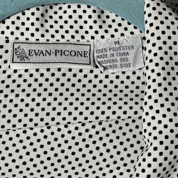 Evan-Picone Womens Black & White Polka Dot Button-Up Blouse Size 14 Long Sleeve - Picture 5 of 7